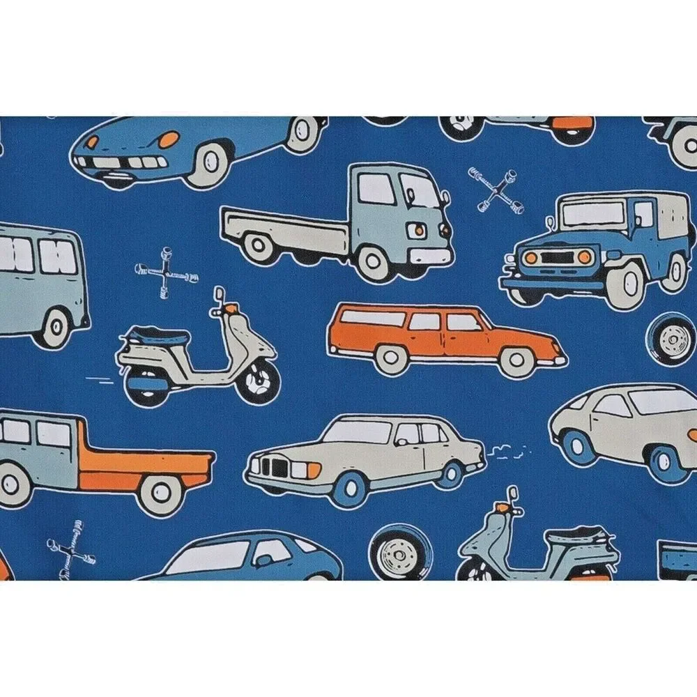 Retro Car Club Shower Curtain Truck Van Jeep Station Wagon Scooter Blue Bath NEW